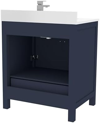 Navy Blue 30-Inch Bathroom Vanity Set with White Quartz Counter Ceramic Sink