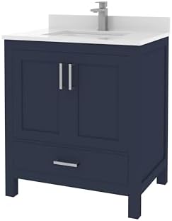 Navy Blue 30-Inch Bathroom Vanity Set with White Quartz Counter Ceramic Sink