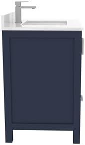 Navy Blue 30-Inch Bathroom Vanity Set with White Quartz Counter Ceramic Sink