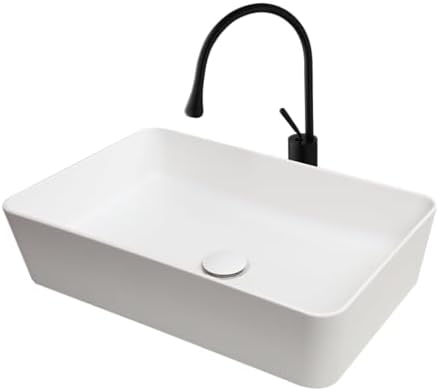 Lonuebu Modern White Rectangle Vessel Sink with Art Faucet and Drain