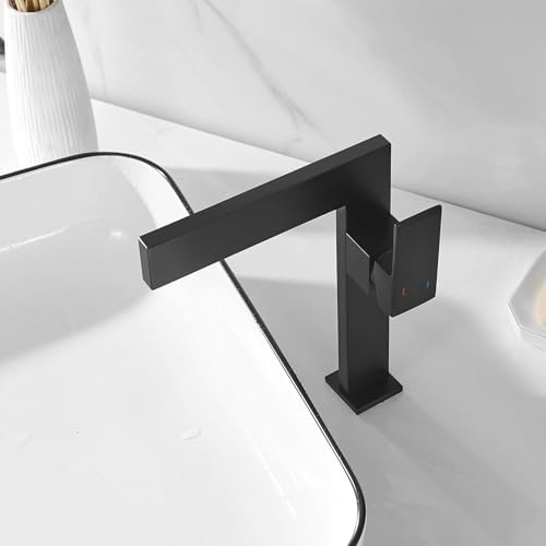 Matte Black Tall Bathroom Sink Faucet Ultra Thin Vessel Faucet