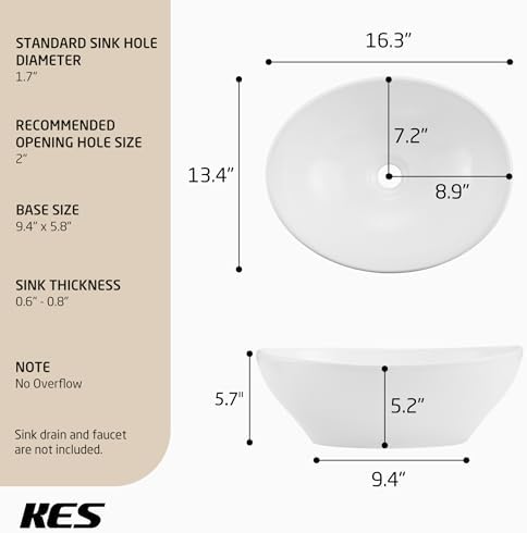 KES Modern Luxury Vessel Sink Oval White Bathroom Sink