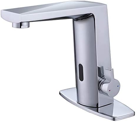 Poopey Automatic Sensor Touchless Bathroom Sink Faucet with Hole Cover Plate