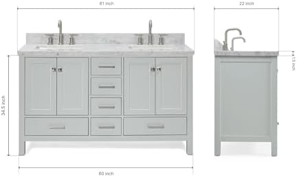 Ariel 61 inch bathroom vanity with marble countertop and soft-close drawers