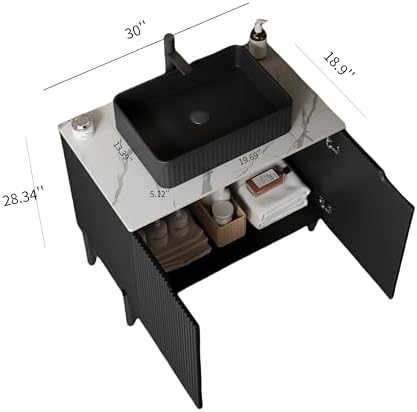 GUCOGUKA 30 Black Bathroom Vanity with Ceramic Sink Combo