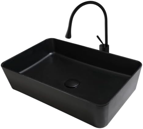 Stunning 22x14 inch Black Stone Resin Vessel Sink with Faucet Drain