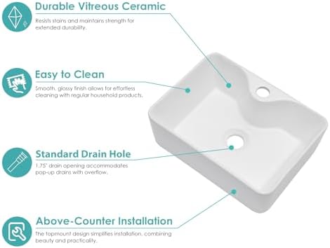 Kichae 16x12 White Bathroom Sink with Faucet Combo