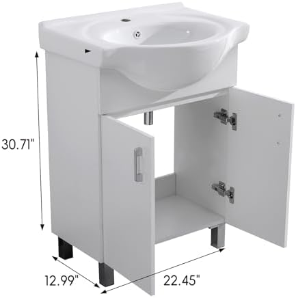 CBHME 24 White Vanity Cabinet with Ceramic Bowl Basin