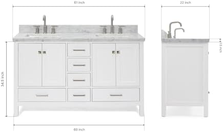Ariel 61 White Double Bathroom Vanity with italian marble and soft-close features