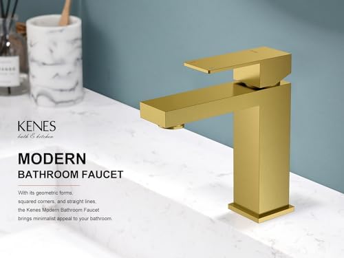 Kenes Brass Bathroom Faucet Modern Single Hole Sink Faucet with Pop Up Drain