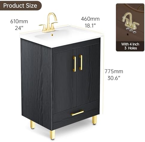 Phiestina Pre-Assembled Black 24 Bathroom Vanity
