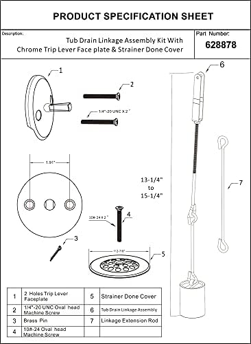 Tub Drain Linkage Assembly with Trip Lever and Strainer Robust and Durable