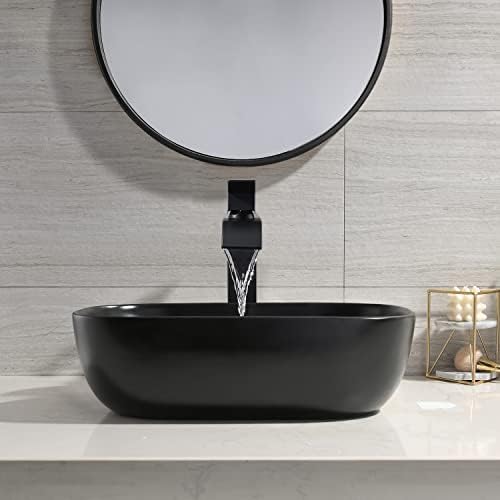 Modern Black Vessel Sink with Waterfall Faucet Durable Bathroom Sink