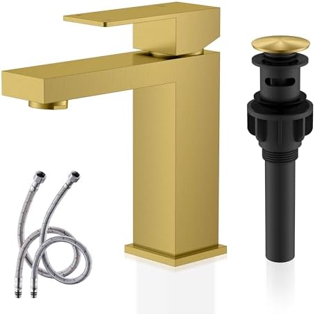 Kenes Brass Bathroom Faucet Modern Single Hole Sink Faucet with Pop Up Drain