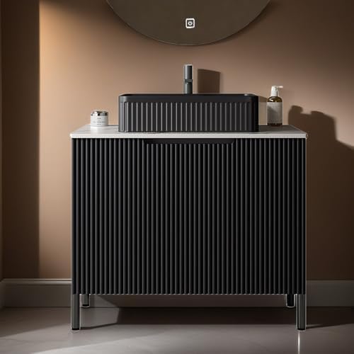 GUCOGUKA 30 Black Bathroom Vanity with Ceramic Sink Combo