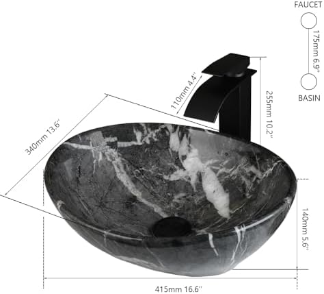 Black White Marbling Vessel Sink