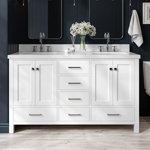 Ariel 61 White Double Bathroom Vanity with italian marble and soft-close features