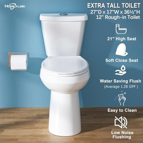 HOMLYLINK 21-Inch Tall Toilet for SeniorsExtra High Comfort Bowl
