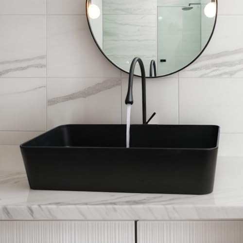 Stunning 22x14 inch Black Stone Resin Vessel Sink with Faucet Drain