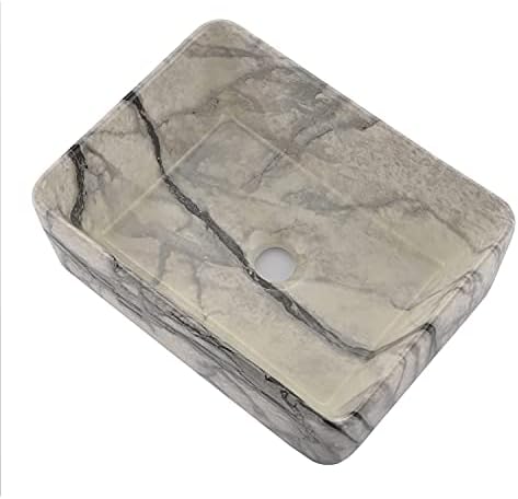 16-inch Black and White Marble Vessel Sink with Faucet Combo