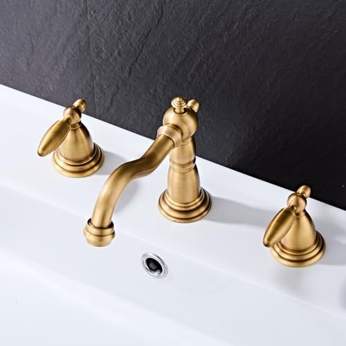 Antique GoldBlack 3-Hole Brass Faucet with Modern Handles