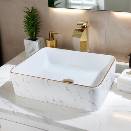 Luxury 19 Ceramic Bathroom Sink with Gold Faucet