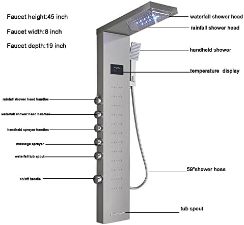 Huin Luxury LED Rainfall Shower Panel Tower with massage jets for Relaxation