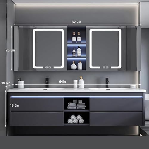 64-inch Modern Floating Bathroom Vanity with Dual Sinks and Solid Wood Construction