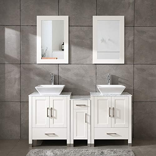 60 Bathroom Vanity Dual Sink Set Modern Design with Marble Tops