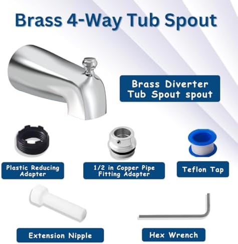 CalcMetal Brass Diverter Tub with 4-in-1 Adapter