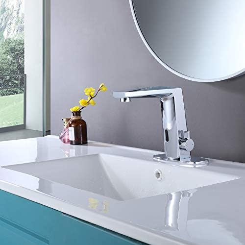 Poopey Automatic Sensor Touchless Bathroom Sink Faucet with Hole Cover Plate