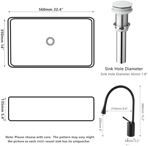 Lonuebu Modern White Rectangle Vessel Sink with Art Faucet and Drain