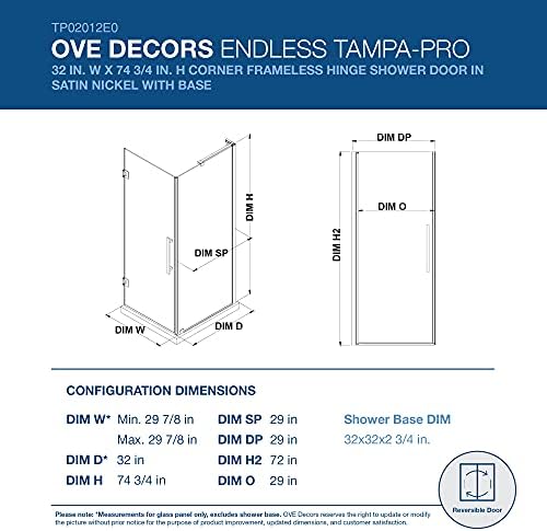 32-inch Frameless Satin Nickel Shower Door