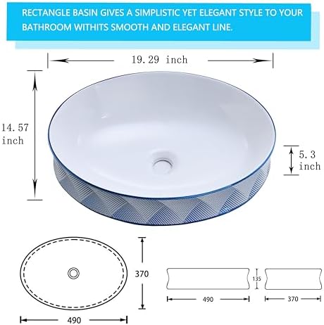 HLBLFY 19x15 Inch Blue Diamond Grid Pattern Ceramic Bathroom Basin With Faucet