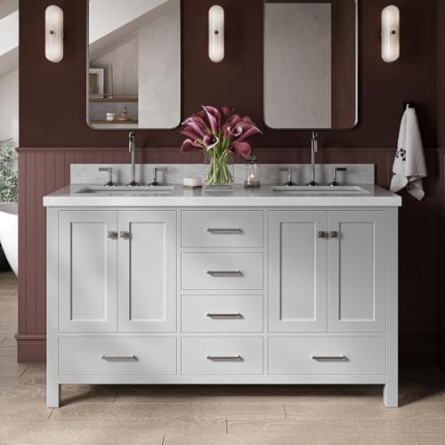 Ariel 61 inch bathroom vanity with marble countertop and soft-close drawers