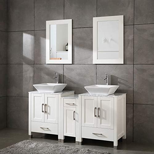 60 Bathroom Vanity Dual Sink Set Modern Design with Marble Tops