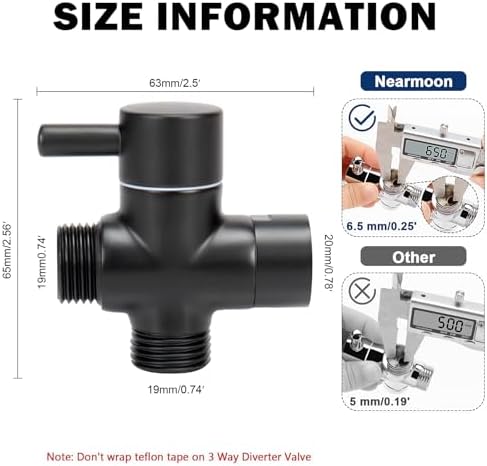 NearMoon Solid Brass G12 Shannon T-Shaped Diverter Valve Matte Black
