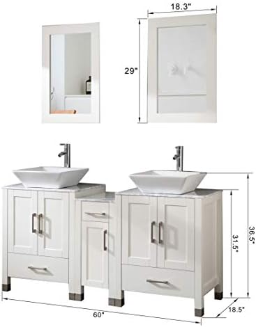60 Bathroom Vanity Dual Sink Set Modern Design with Marble Tops