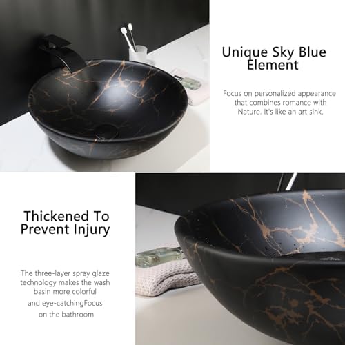Focitland Modern Black Ceramic Vessel Sink With Waterfall Faucet