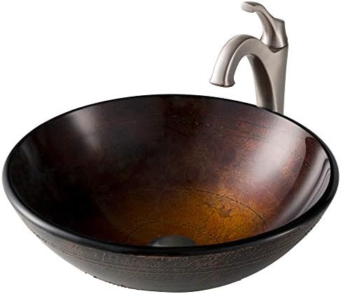 Copper Brown Vessel Sink Set with Vessel Faucet Design for Modern Bathroom