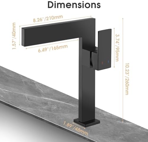 Matte Black Tall Bathroom Sink Faucet Ultra Thin Vessel Faucet