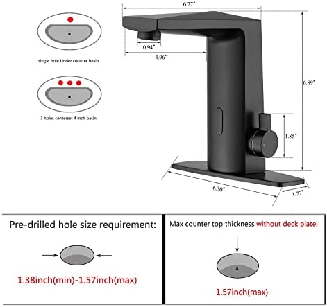 Poopey Automatic Sensor Touchless Bathroom Faucet Chrome Hands-Free Sink Black