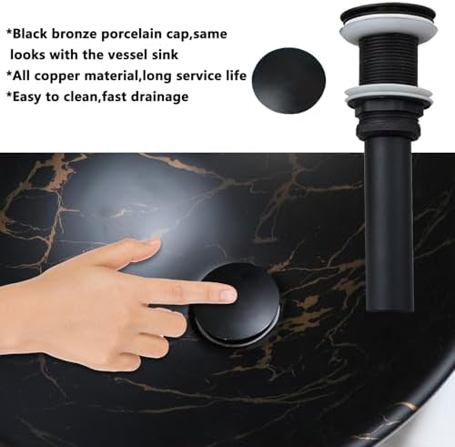 Focitland Modern Black Ceramic Vessel Sink With Waterfall Faucet
