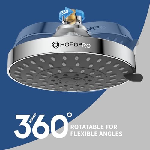 HOPOPRO 5-Mode High Pressure Shower Head 6 Inch Chrome