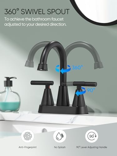 Premium 3-Hole Bathroom Faucet Black Matte Finish 4 Inch