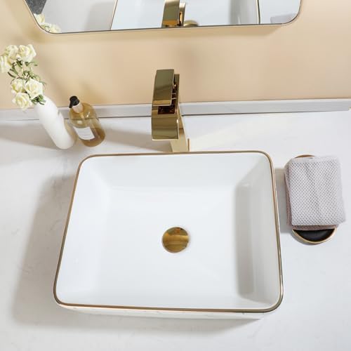 Luxury 19 Ceramic Bathroom Sink with Gold Faucet
