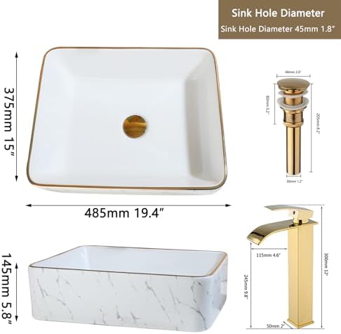 Luxury 19 Ceramic Bathroom Sink with Gold Faucet