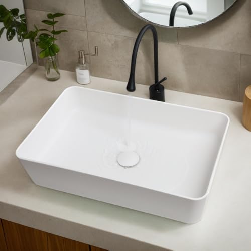 Lonuebu Modern White Rectangle Vessel Sink with Art Faucet and Drain
