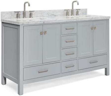 Ariel 61 inch bathroom vanity with marble countertop and soft-close drawers
