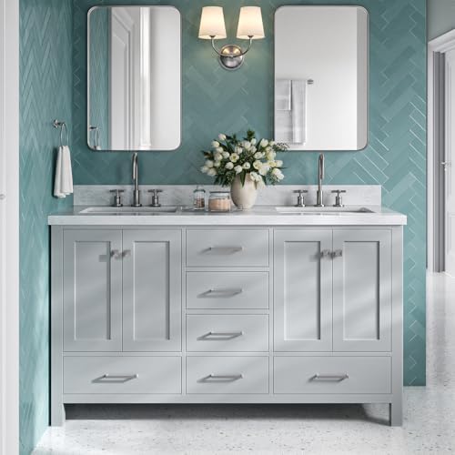 Ariel 61 inch bathroom vanity with marble countertop and soft-close drawers